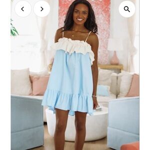Were Going Places Mini Dress - Light Blue and Cream